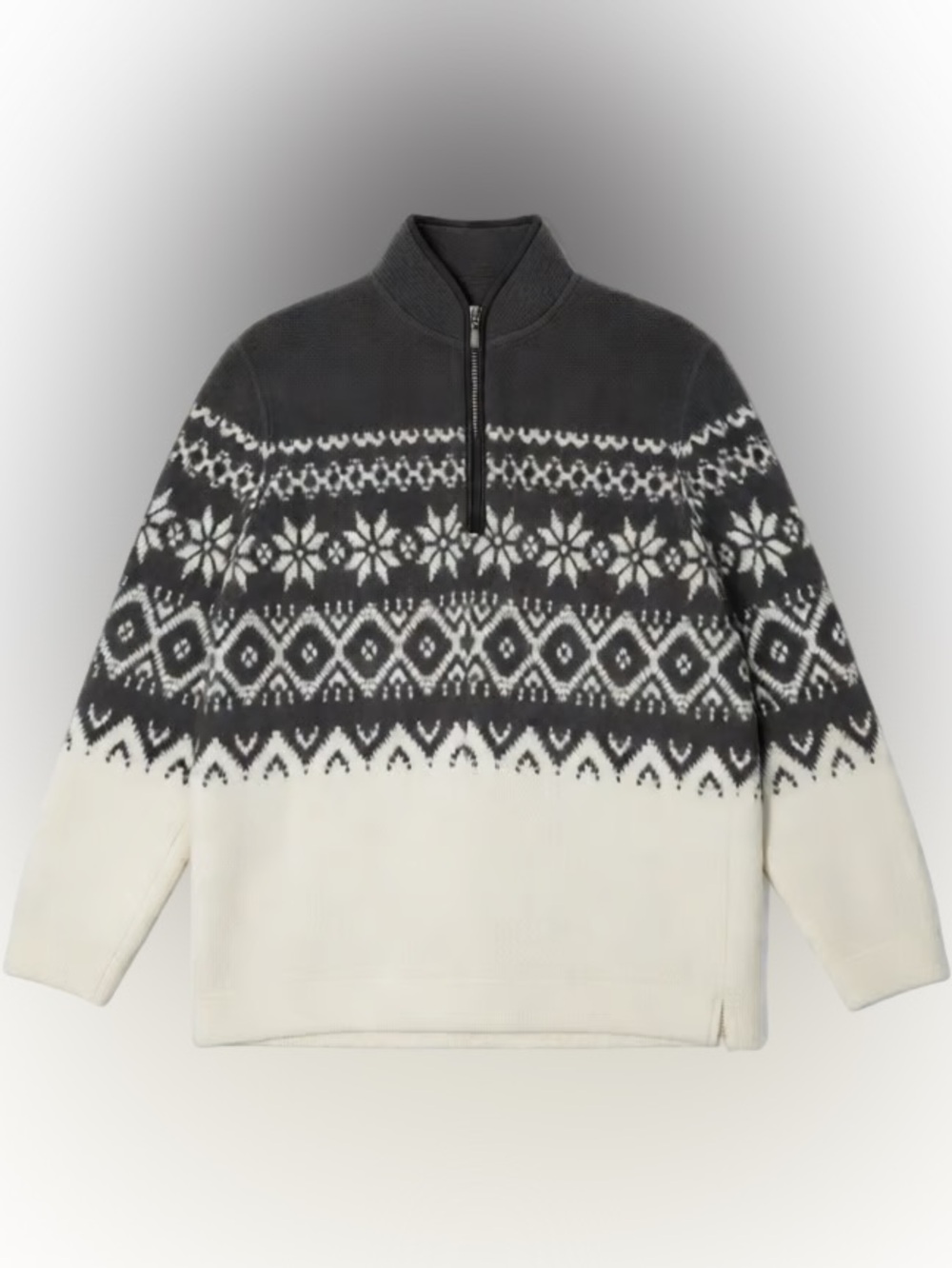 Catalina Ladies Small Fleece 1/4 Zip Pullover Gray White Snowflake Fair Isle